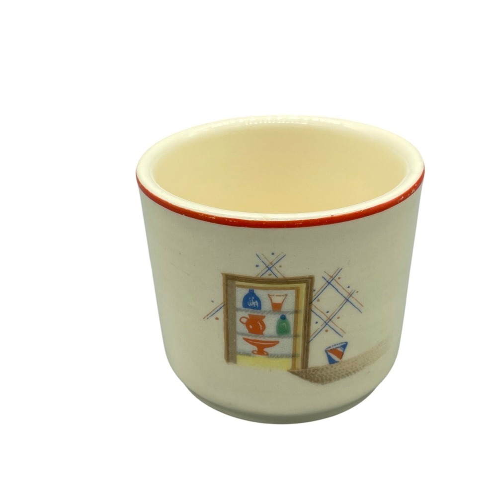Vintage Universal Cambridge Oven Proof Custard Cup Ramekin‎ Red Rim Graphic